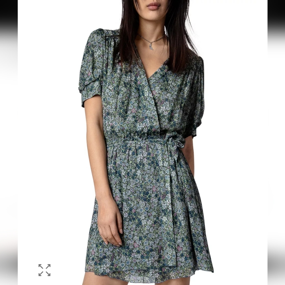 Zadig & Voltaire Betty Blue Ditzy Floral Mini Wrap Dress Size M